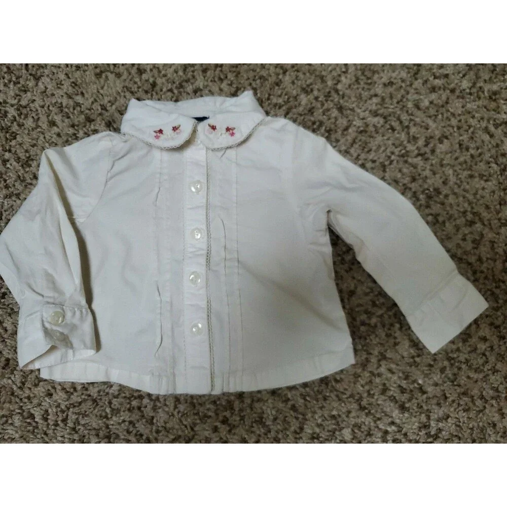 Girl's The Children's Place 12 month long sleeve button up collar flowers shirt